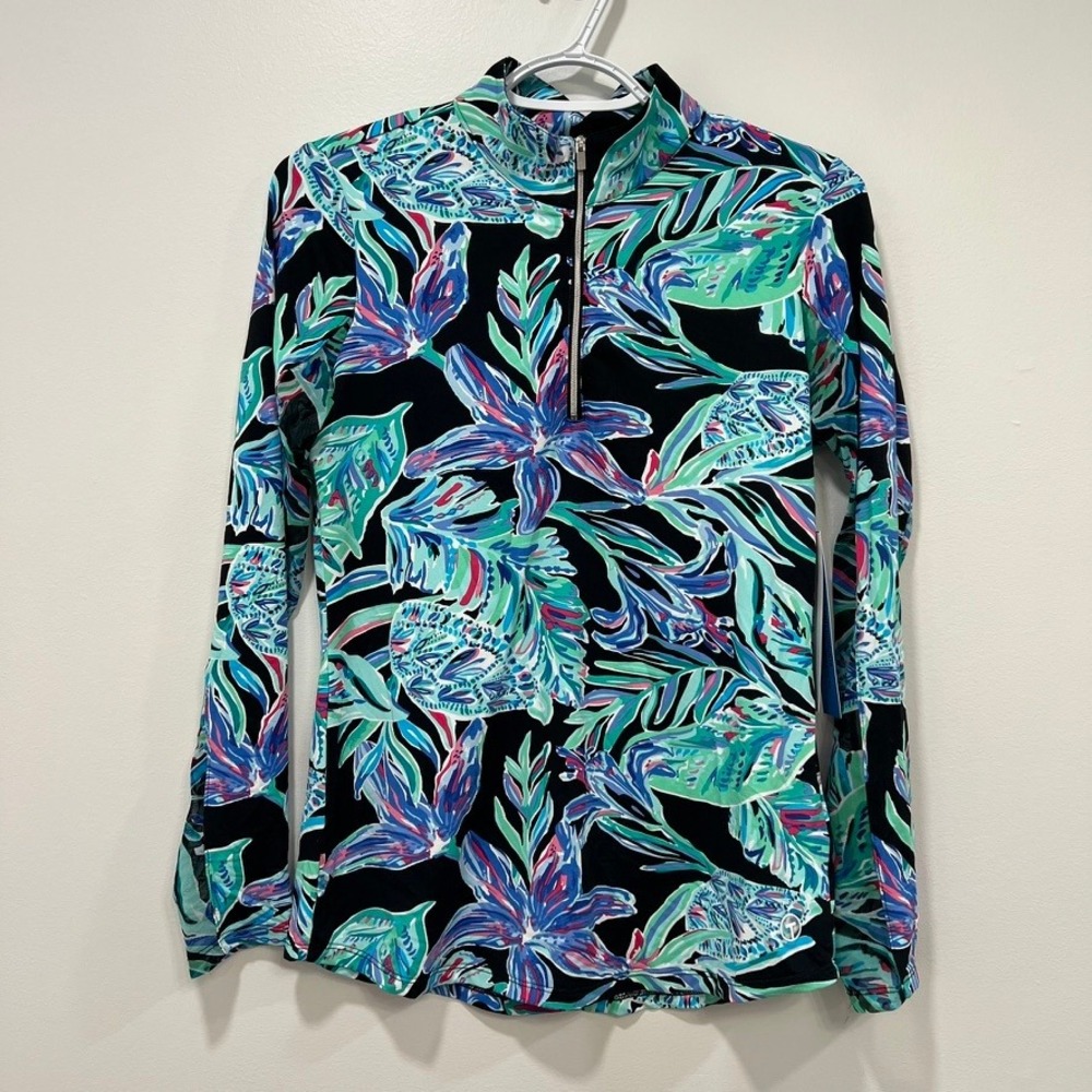 Tribal Womens Top XS NWT $80 Green Blue‎ Paisley Stretch 1/2 Zip Popover Bright